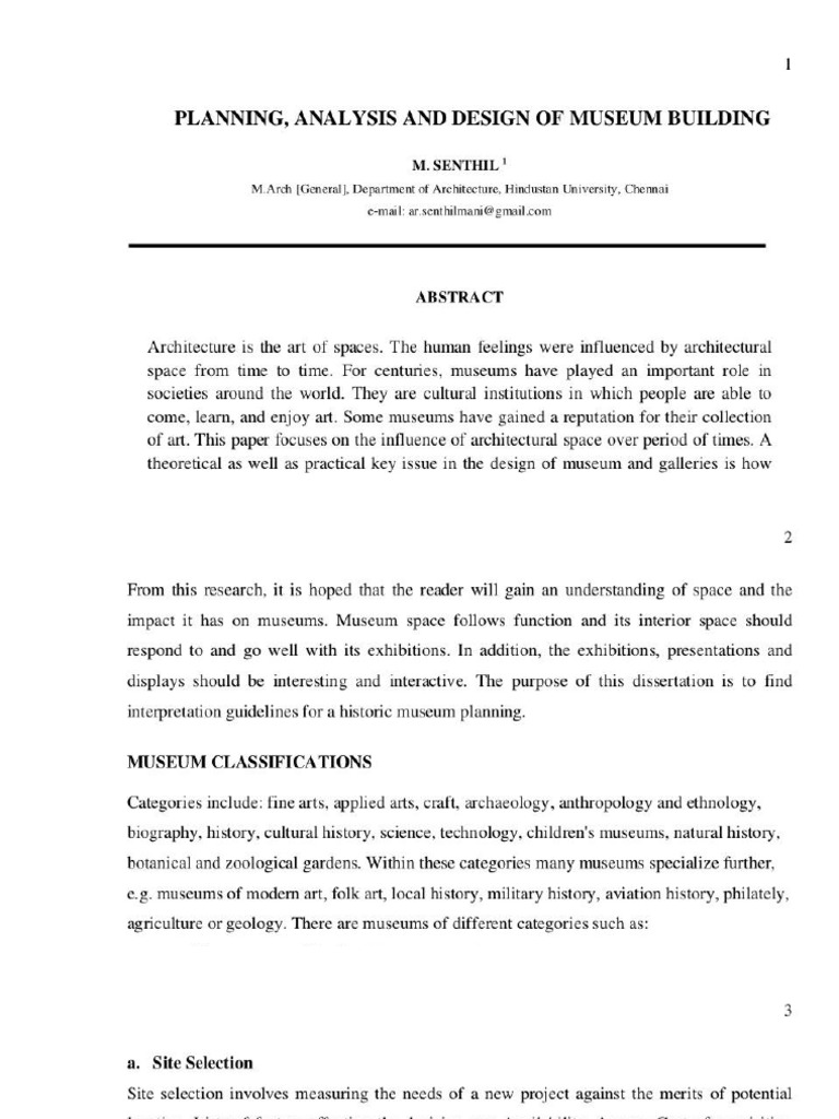 Planning Analysis and Design of Museum Building | PDF