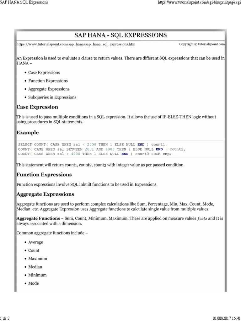 Understanding SAP HANA SQL Expressions | PDF | Career & Growth