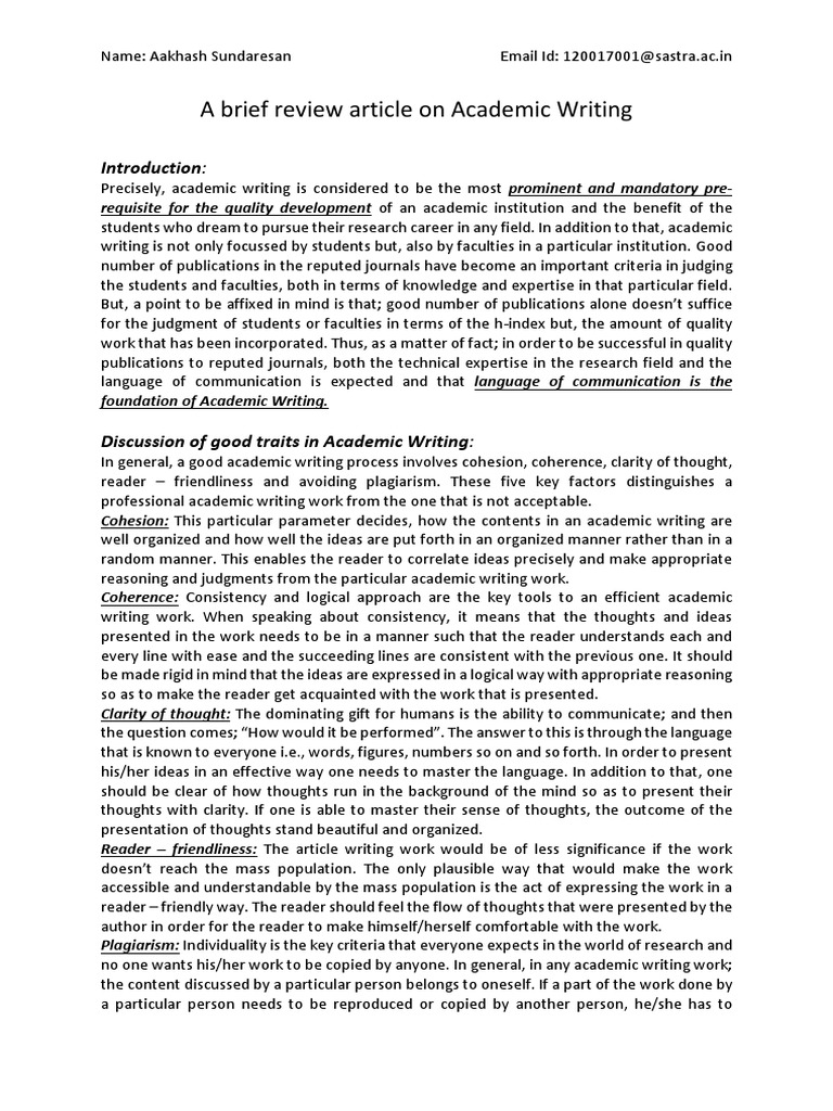 A Brief Review Article On Academic Writing | PDF | Thought | Mind