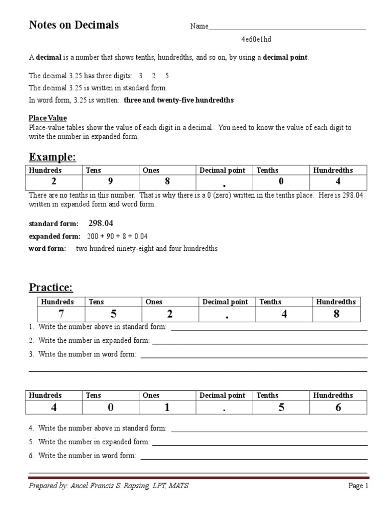Understanding Decimals and Their Forms | PDF | Division (Mathematics ...