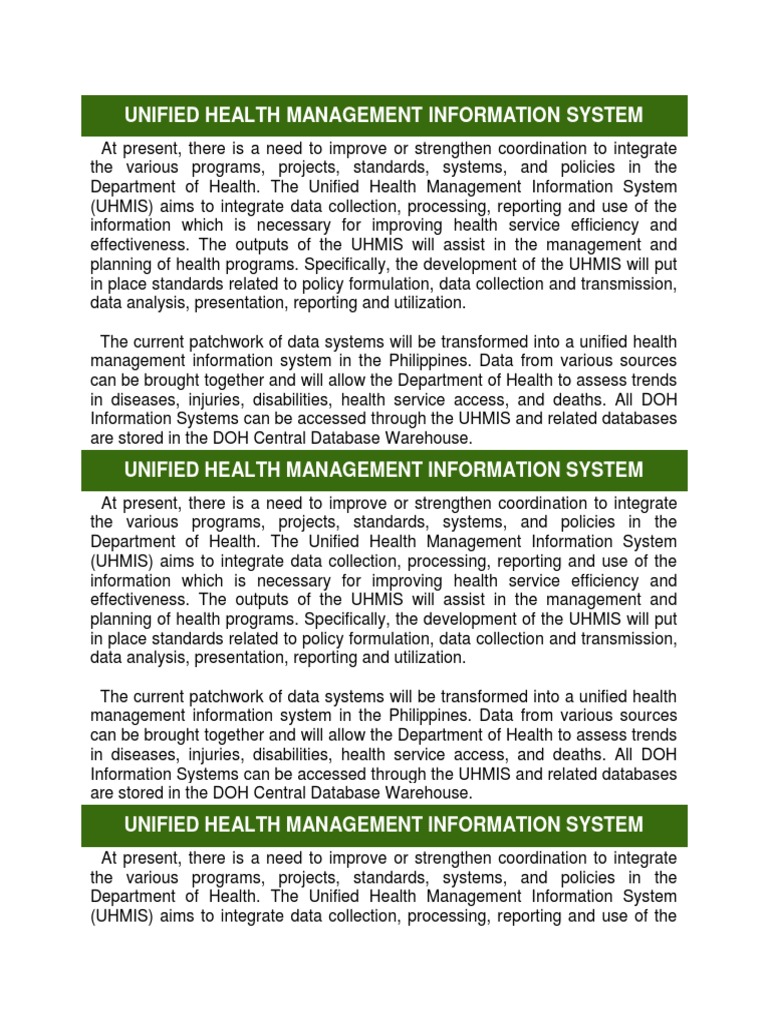 Unified Health Management Information System PDF Information System