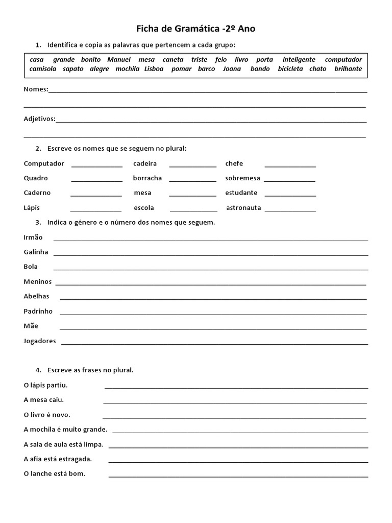 Ficha de Gramática para 2º Ano | PDF | Linguística