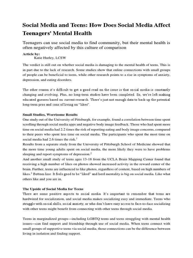 Social Media's Impact on Teen Mental Health | PDF | Social Media ...