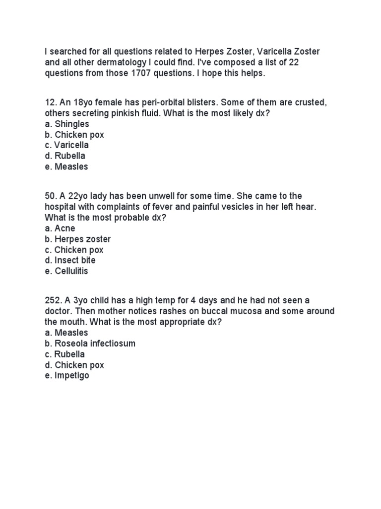 Herpes Zoster Diagnosis Insights | PDF | Herpes Simplex | Dermatology