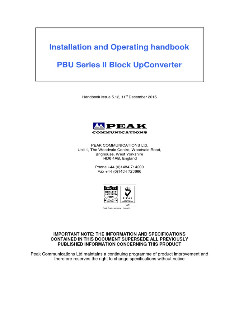 PBU Series II Block UpConverter Guide | PDF | Electrical Connector | Switch
