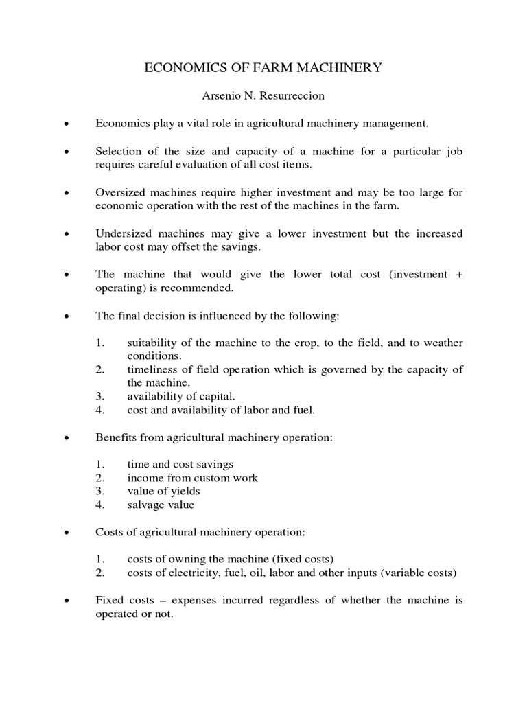 Farm Machinery and Mechanization 12.economics of Farm Machinery PDF Internal Rate Of