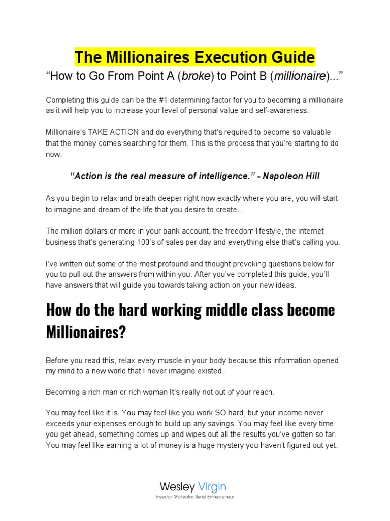 The Millionaires Execution Guide | PDF | Psychological Concepts ...