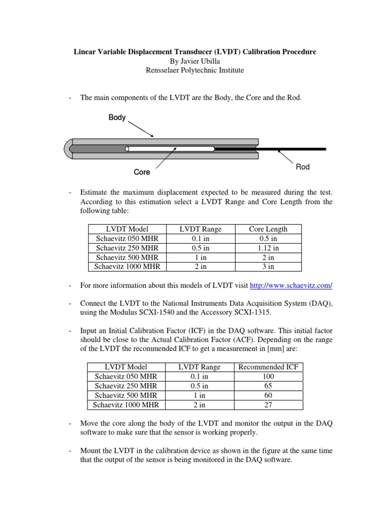 LVDT Calibration Procedure PDF Data Acquisition Calibration
