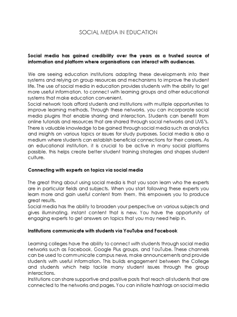 Social Media in Education | PDF | Social Media | Popular Culture ...