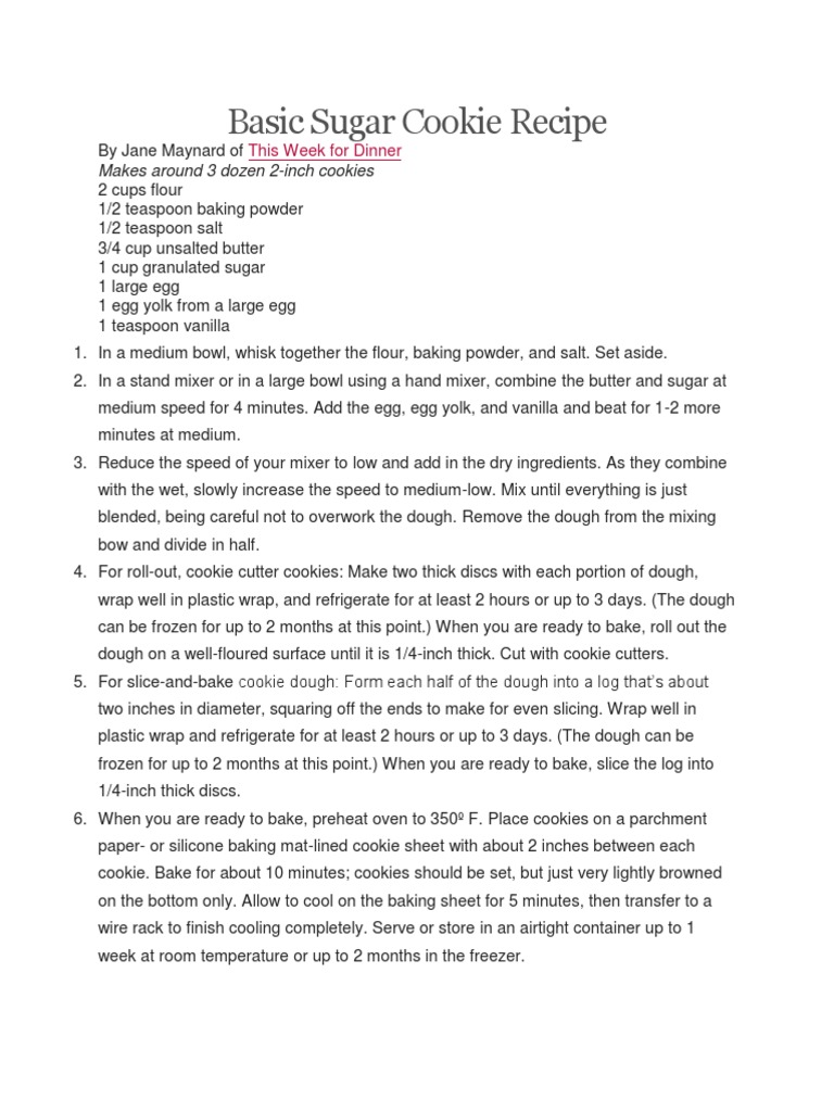 Basic Sugar Cookie Recipe PDF Dough Chocolate