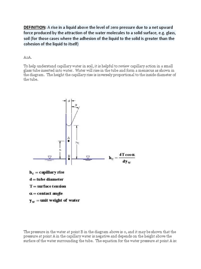 Capillary Rise Defnition | PDF | Properties Of Water | Pressure