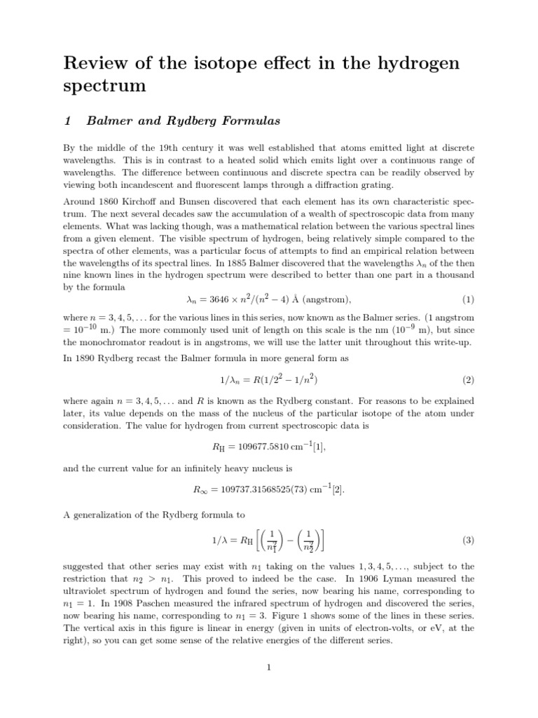 Reduced Mass Effect In Hydrogen Atom Pdf Electron Deuterium