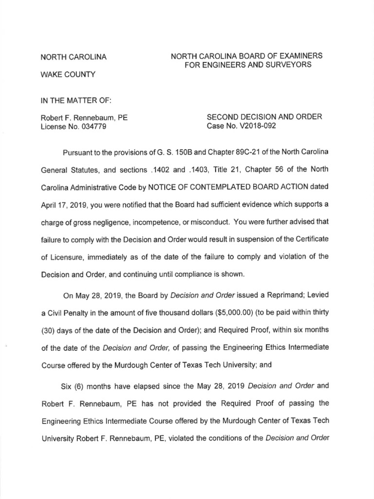 Rennebaum License Suspension - NCBELS - Port City Daily | PDF ...