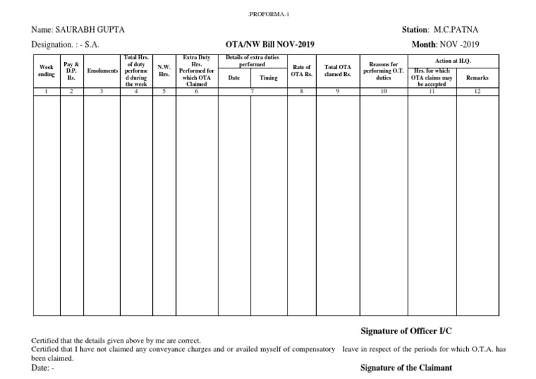 OTA Claim Form Proforma-1 | PDF