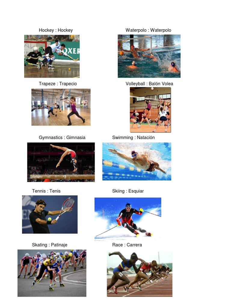 Exagerar compensar mordedura Deportes en Ingles y Español Con Imagenes | PDF | Juegos competitivos |  Deportes olímpicos
