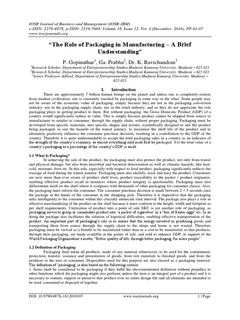 The Role of Packaging in Manufacturing | PDF | Packaging And Labeling ...