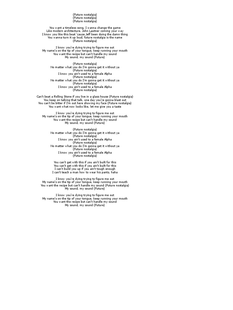 Dua Lipa Future Nostalgia Lyrics Pdf Pop Music Songs