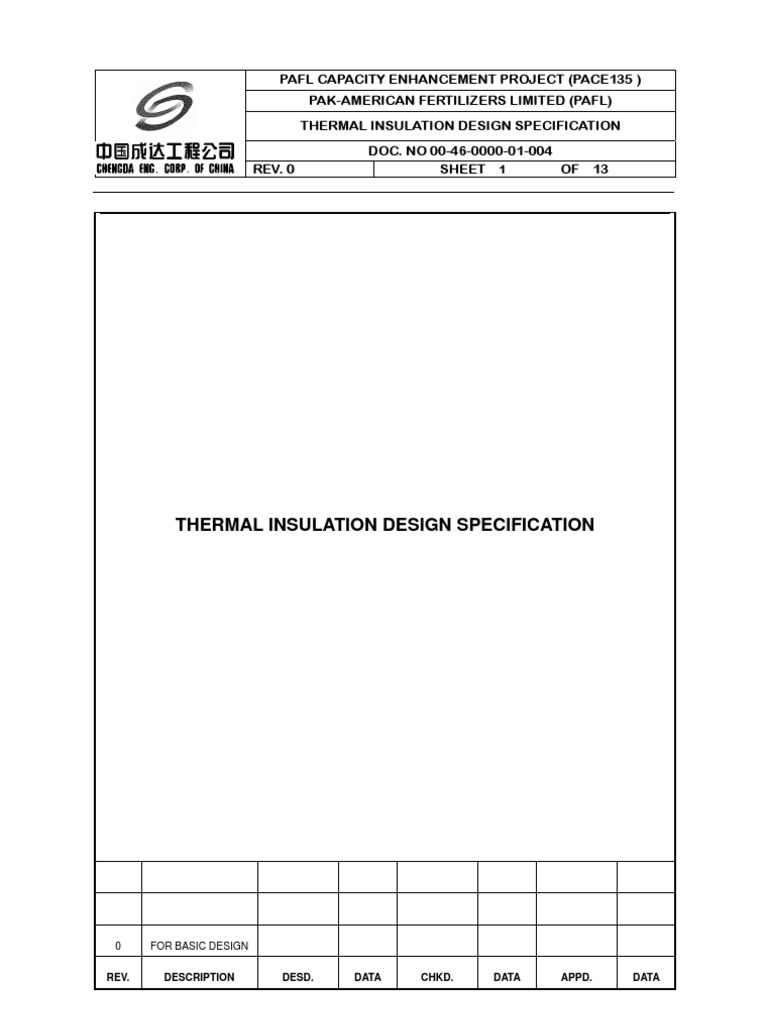 Insulation Design Spec | PDF | Thermal Insulation | Pipe (Fluid Conveyance)