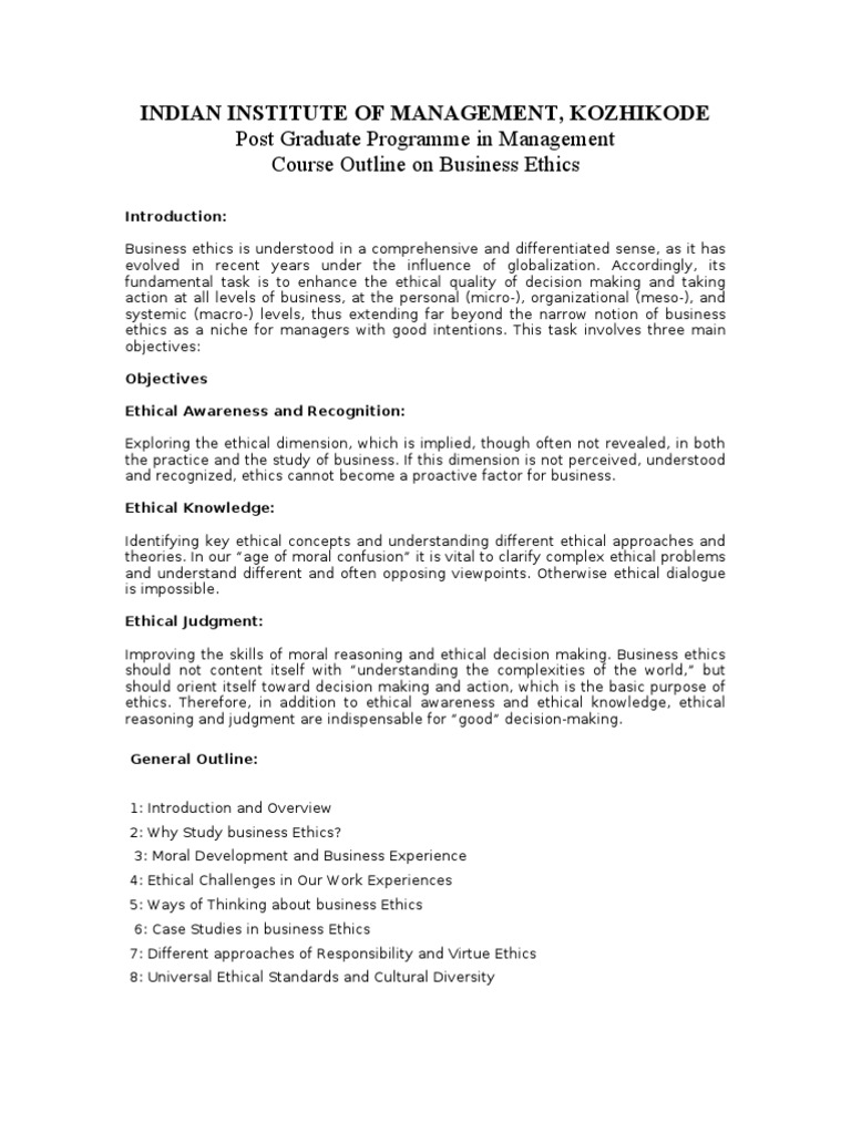 Business ethics outline picture