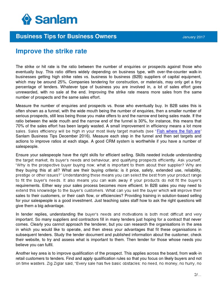 BTips 01.2017 Improve The Strike Rate | PDF | Sales | Microeconomics