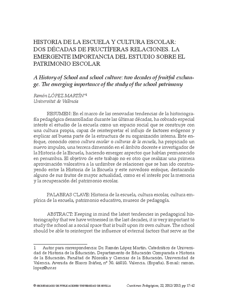 Historia de La Escuela y Cultura Escolar PDF | PDF | Plan de estudios ...