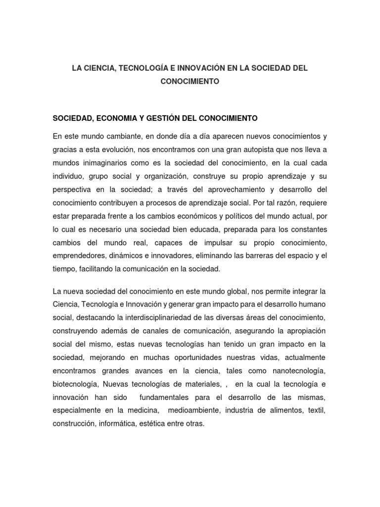 Ciencia y Tecnología en la Sociedad del Conocimiento | PDF | Sociedad ...