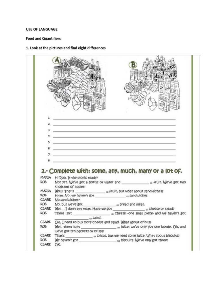 Food Quantifiers and Grammar Exercises | PDF | Linguistics | Restaurant ...