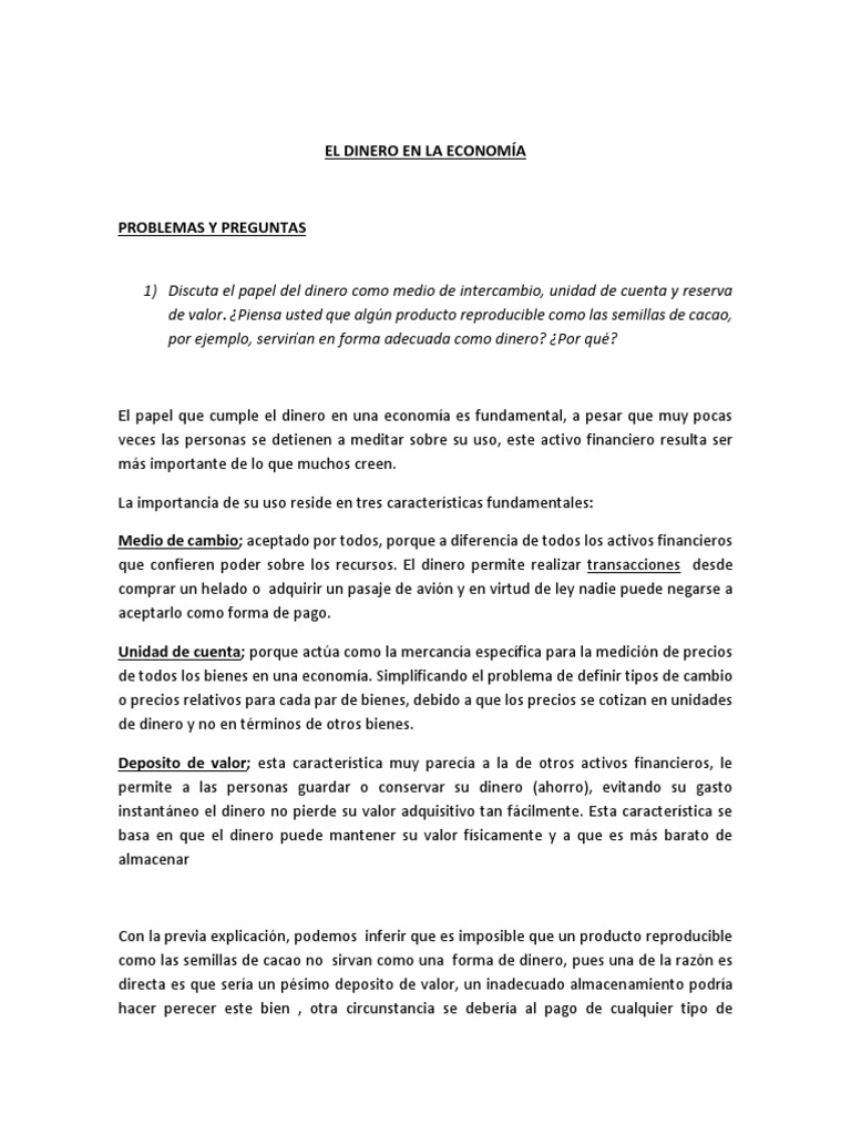 Ejercicios Finanzas Int 1 | PDF | Dinero | Oferta de dinero