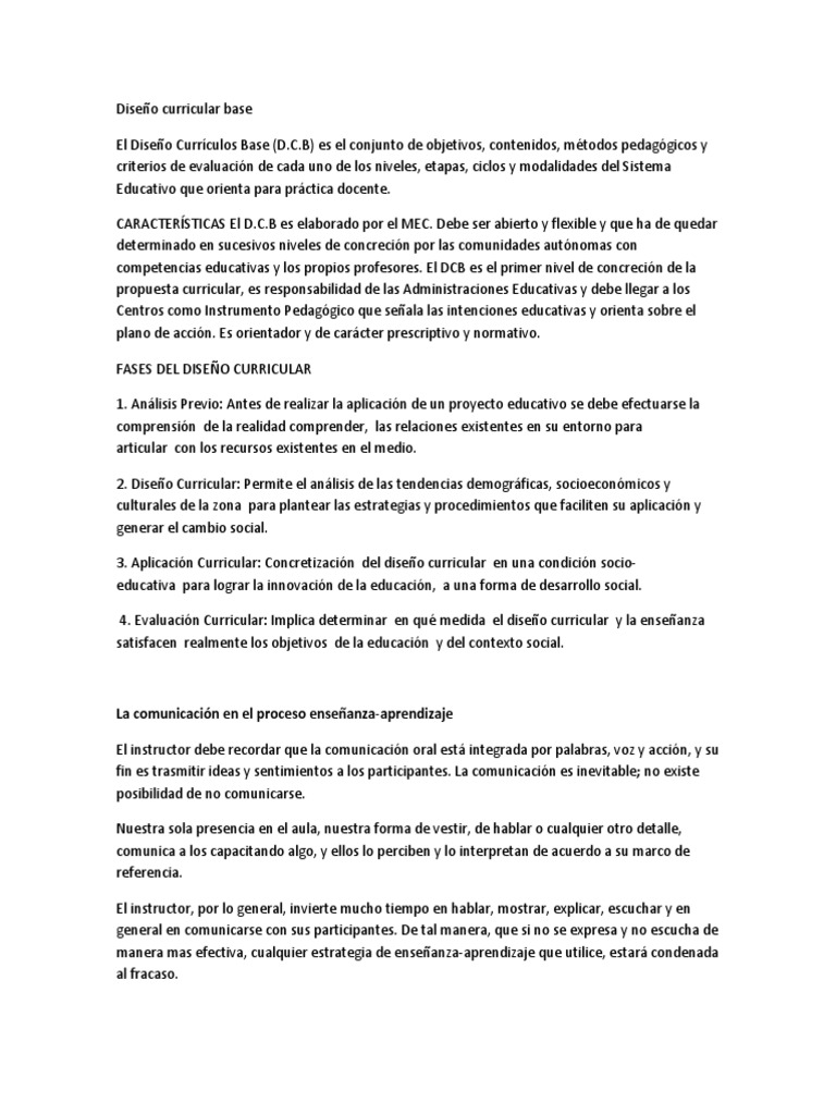 Diseño Curricular Base en Educación | PDF | Plan de estudios | Diseño