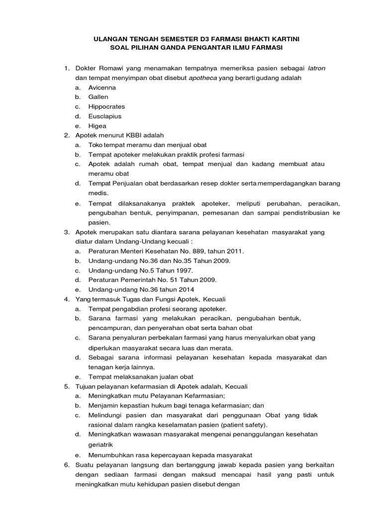 Soal Try Out D3 Farmasi Guru Paud