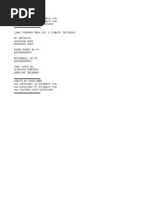 Gba Pokemon Mega Sol X Cheats Testados