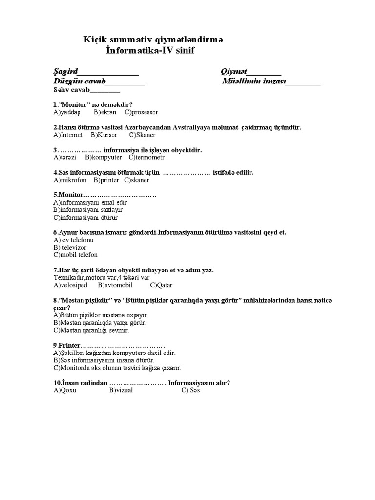 Ksq Informatika Iv Sinif Pdf