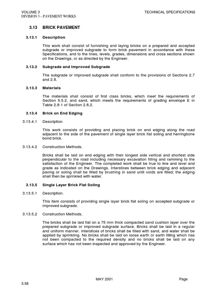 Brick Pavement Construction Specifications | PDF | Brick | Road Surface
