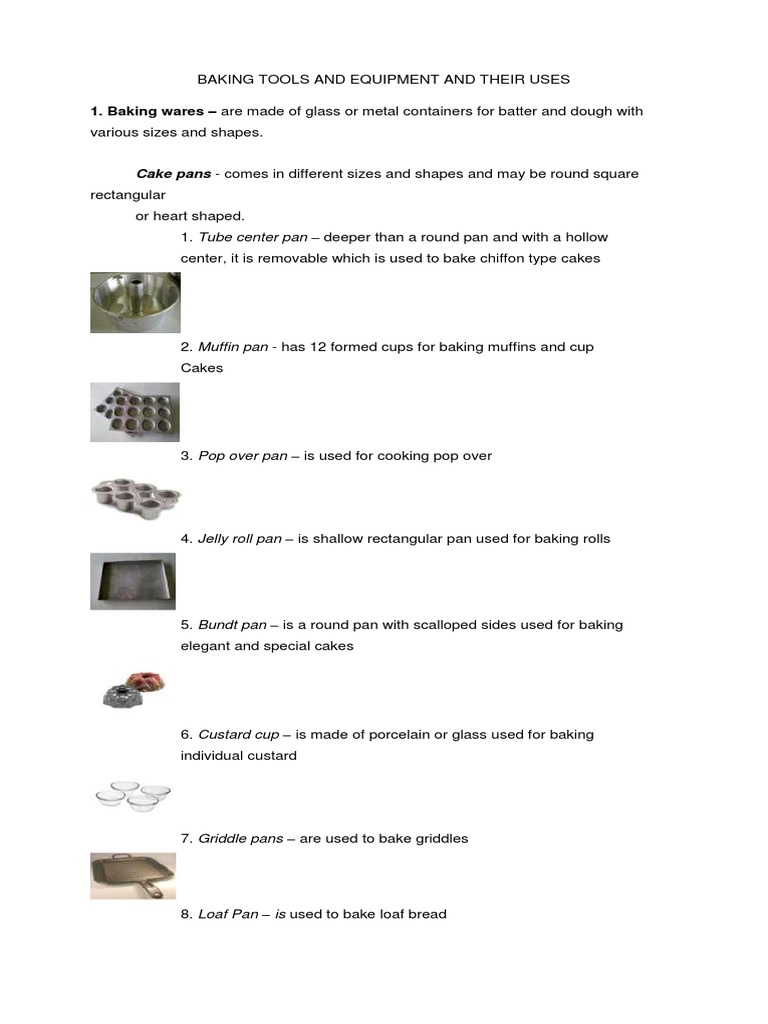 Baking Tools and Equipment and Their Uses PDF Baking Oven