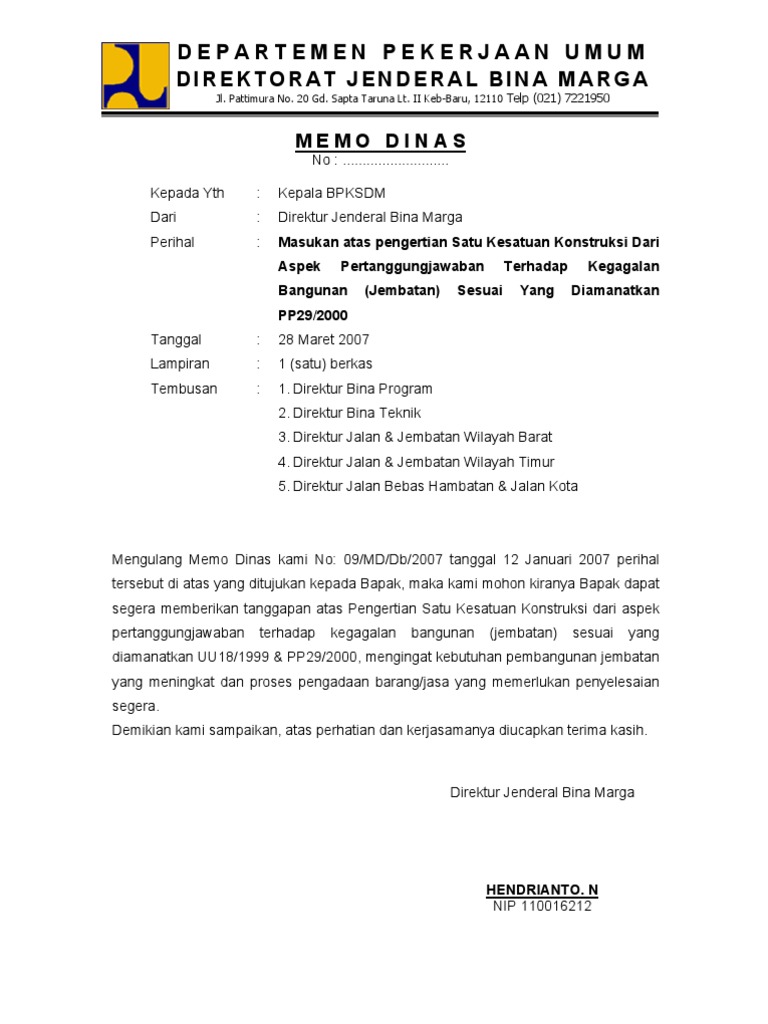 Contoh Surat Memo Dan Nota Dinas