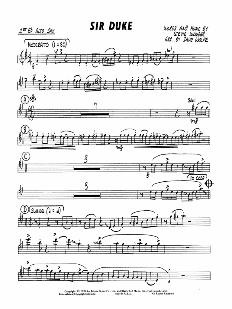 Sir Duke - FULL Big Band - Wolpe PDF | PDF