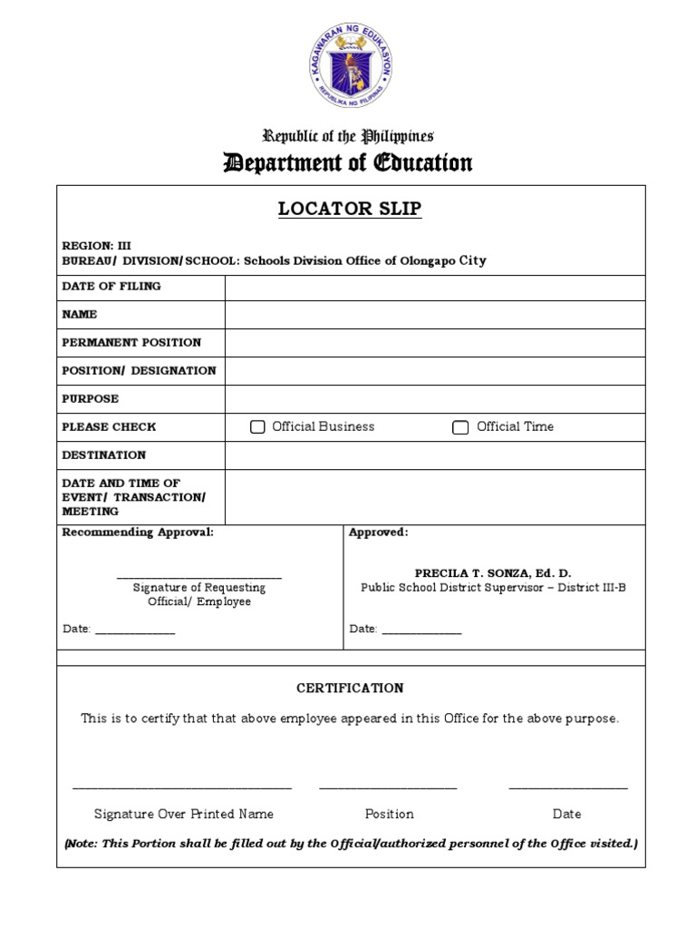 DepEd Locator Slip Template | PDF | Business