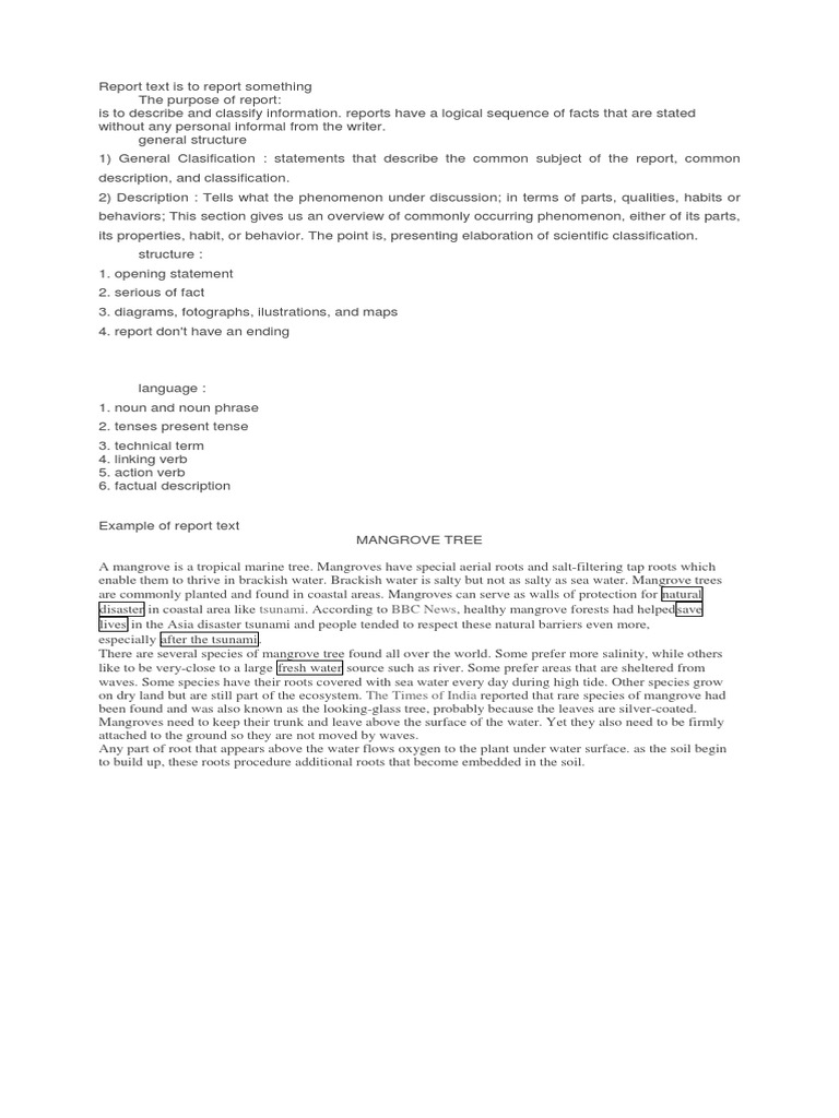 Report Text Is To Report Something | PDF | Coconut | Mangrove