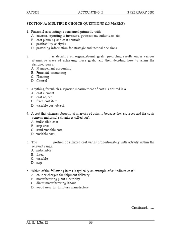 Accounting II Exam Questions and Answers | PDF | Cost Accounting | Cost