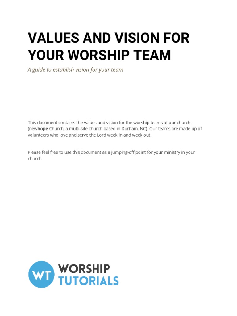 Sample Values and Vision For Your Worship Team | PDF