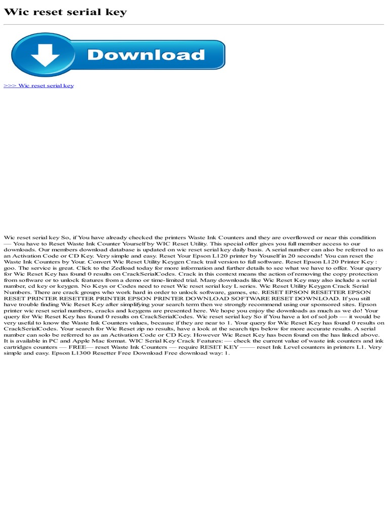 Wic Reset Serial Number