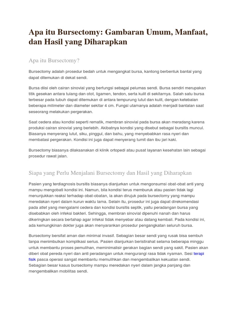 Bursectomy: Prosedur dan Manfaatnya | PDF