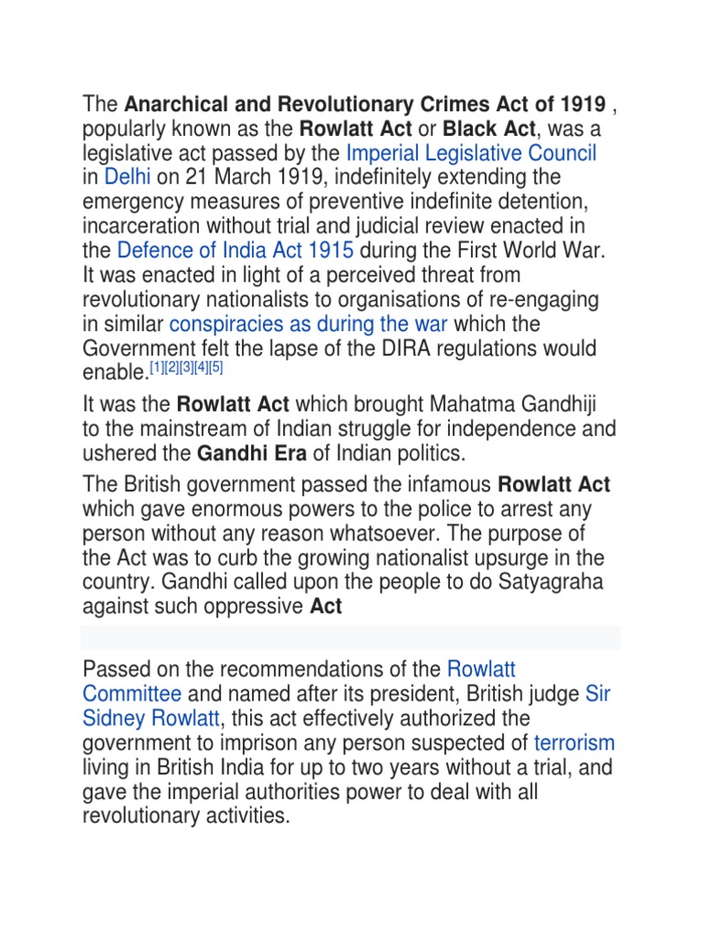 Rowlatt Act | Download Free PDF | Government | Justice