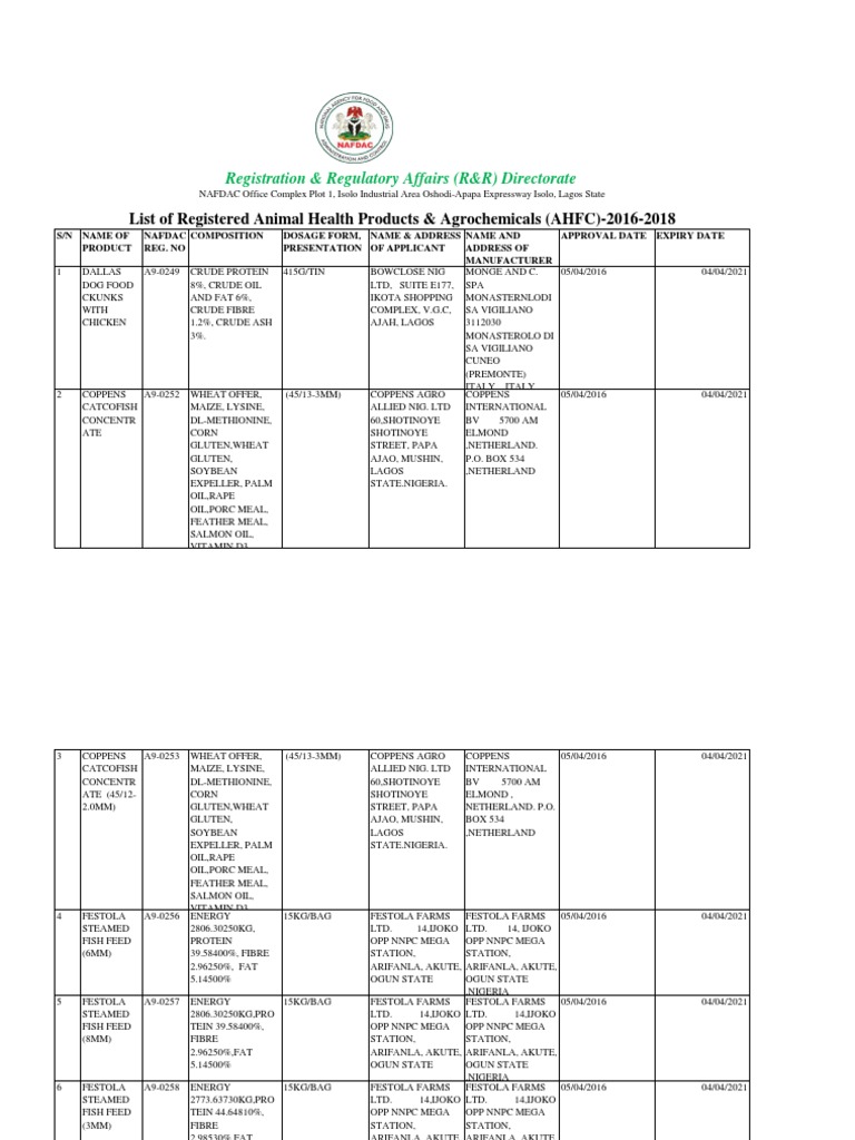List of Registered Animal Health Products and Agrochemicals PDF Flour Cereals