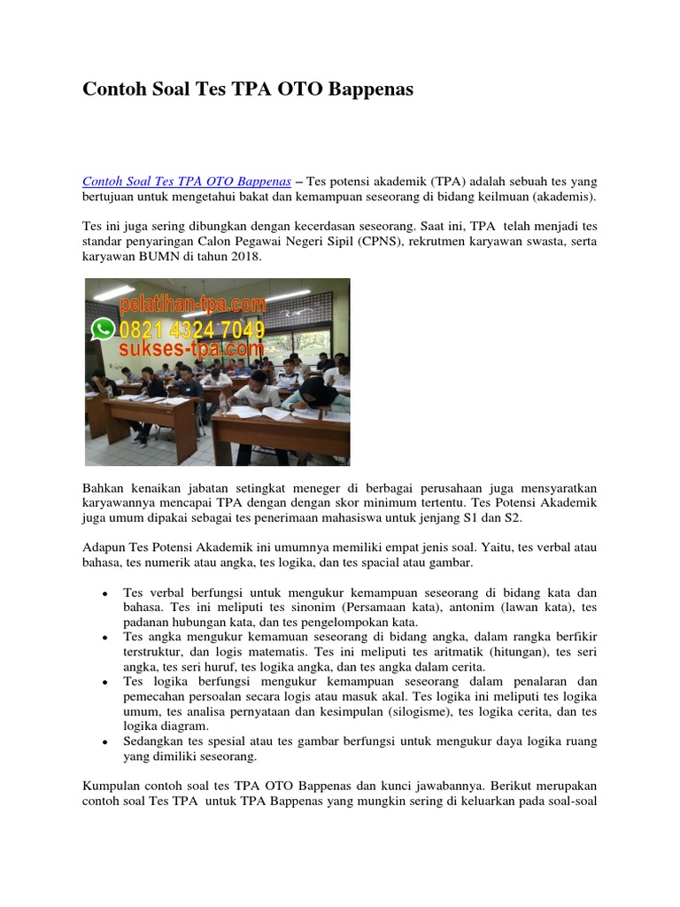 Contoh Soal Tes Tpa Oto Bappenas