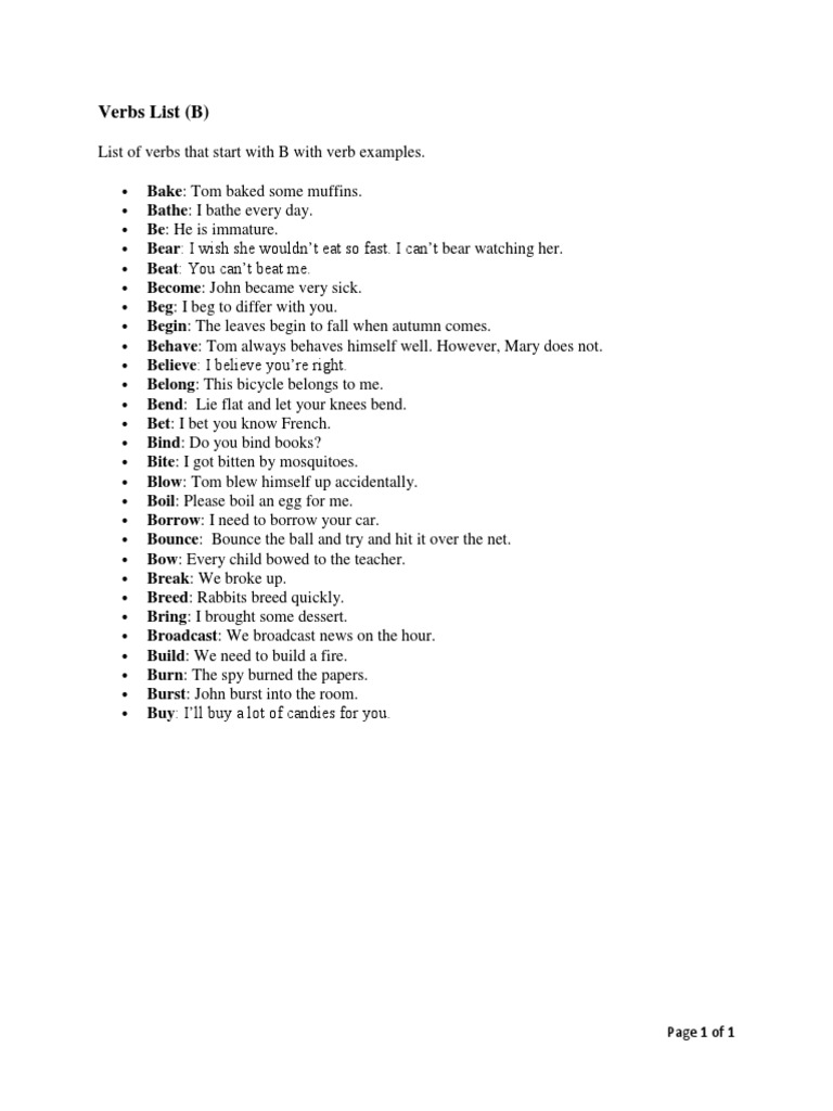 Verbs List - B | PDF