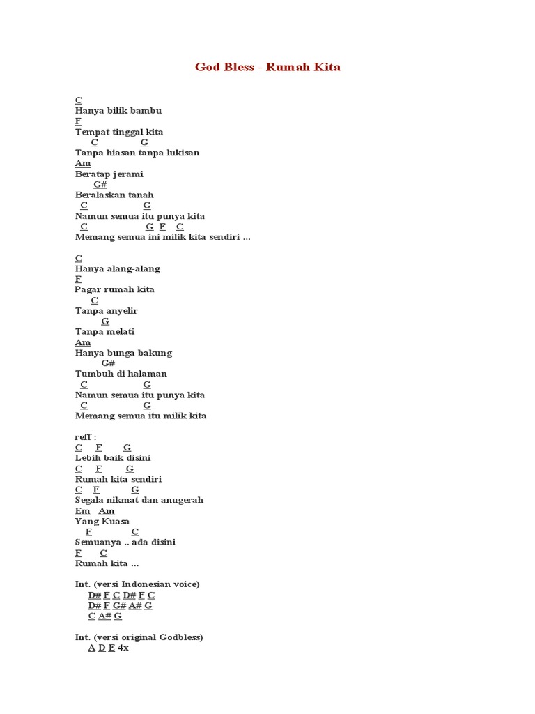 Chord Lagu "Rumah Kita" God Bless | PDF