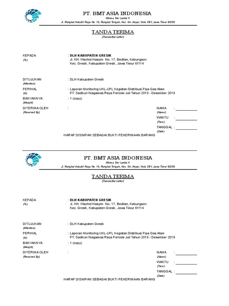 Contoh Surat Tanda Terima | PDF