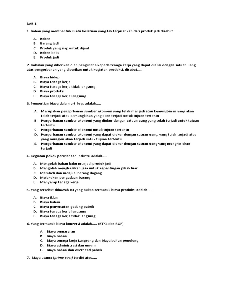 Soal Manufaktur Pg Lengkap Smk Akuntansi