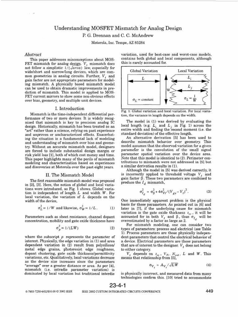 Understanding mosfet mismatch for analog design pdf mosfet cmos